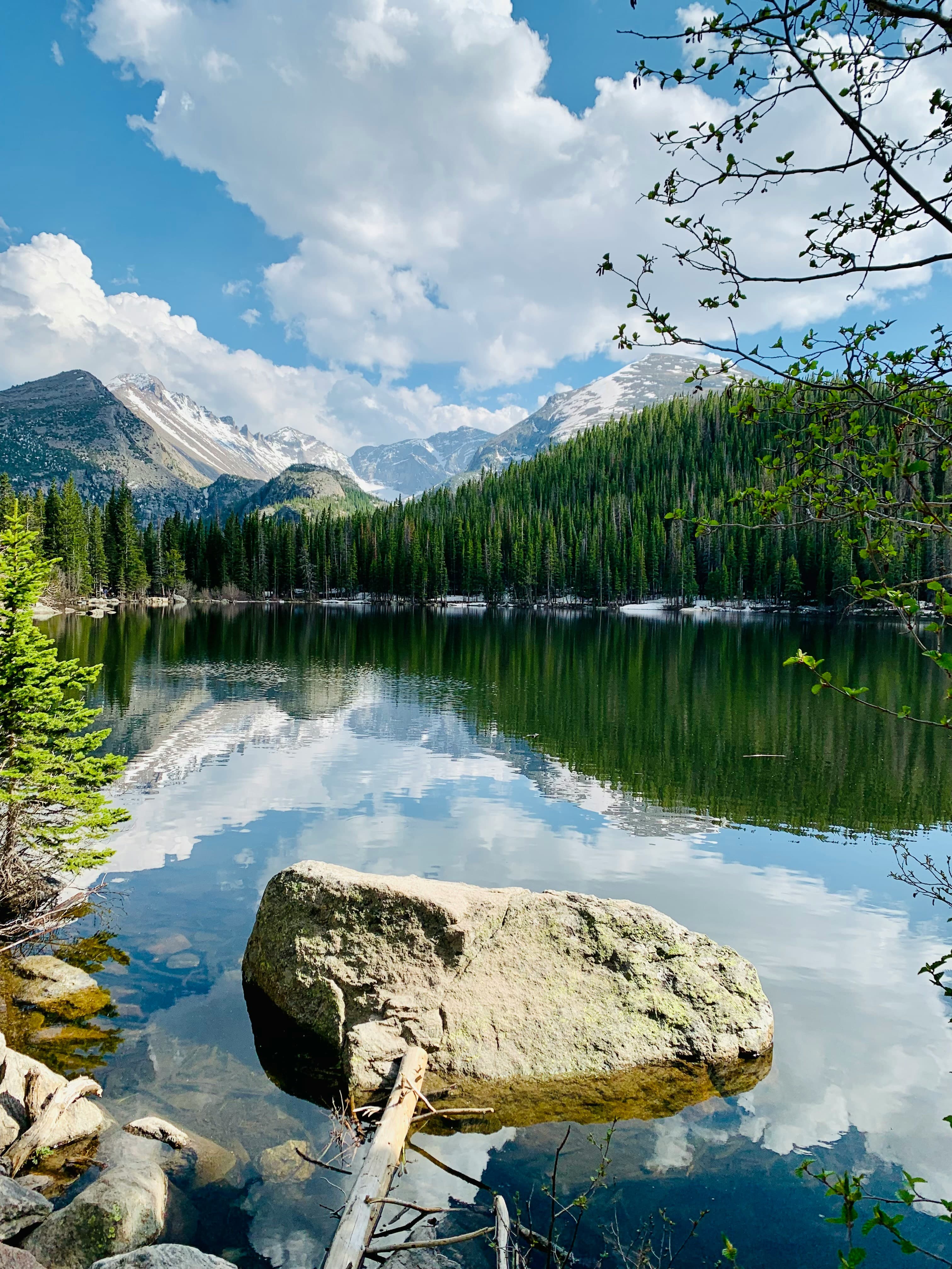 Panoramic view of Estes Park valley surrounded by Colorado mountains