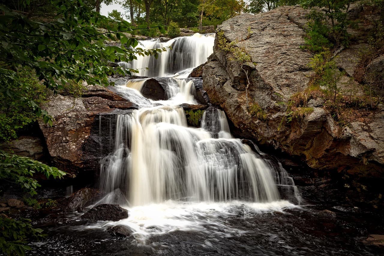 Ethereal Chapman Falls waterfall in Devil's Hopyard State Park, Connecticut