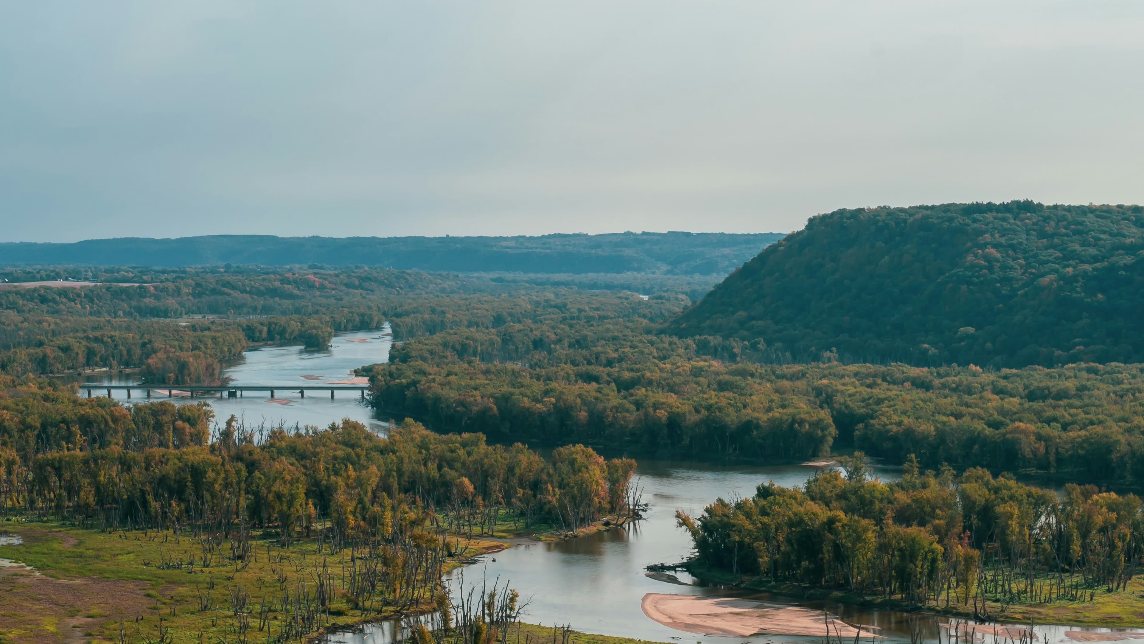 Scenic Iowa landscape with tents and campers near Lake Macbride State Park