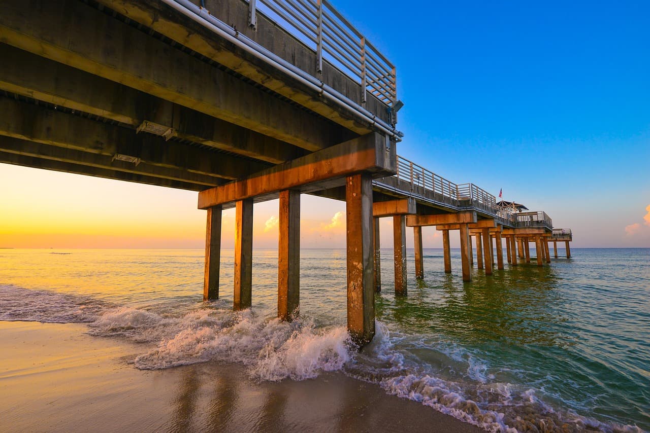 Sunset over the bridge at Orange Beach in Alabama