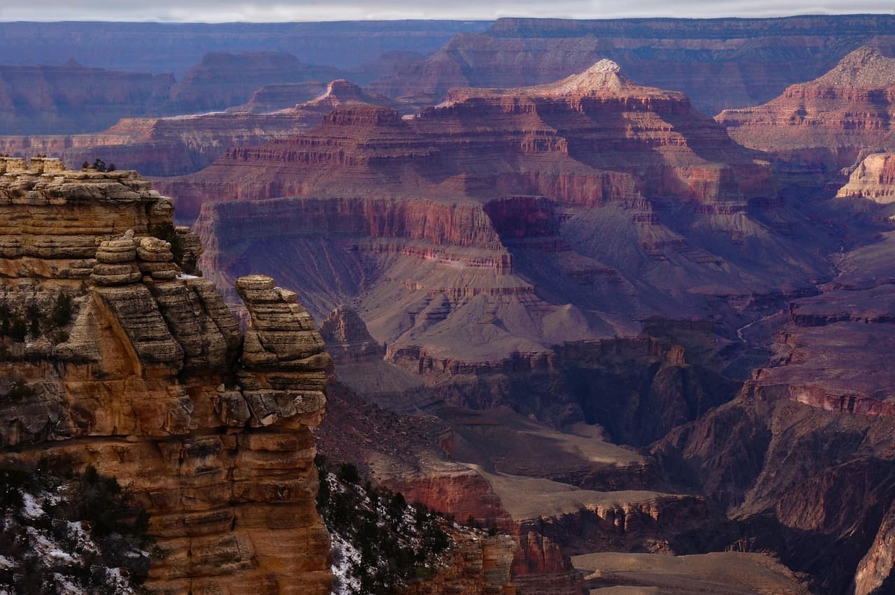 Vibrant Grand Canyon South Rim landscape with Bright Angel Trail in Arizona