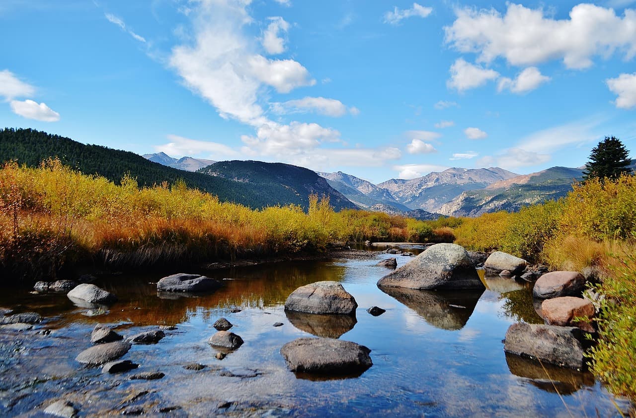 Scenic landscape of Rocky Mountain National Park in Colorado with mountains and forest