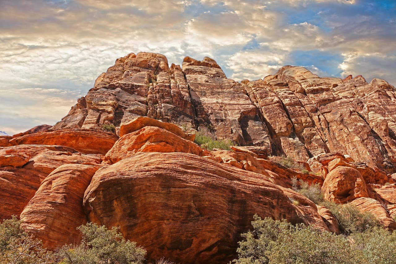 Red rock formations in Nevada's desert landscape near Las Vegas